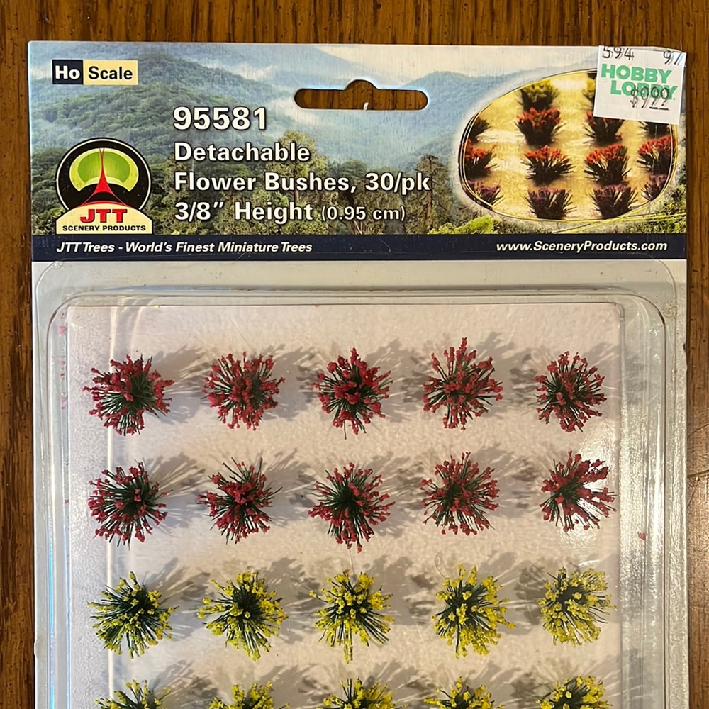 Scenery Products, detachable flower bushes, 3/8”H fully grown, plant anywhere.